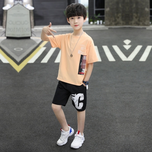 

Two-piece Summer Childrens Loose Short-sleeved Casual Pants (Color:Orange Size:120)