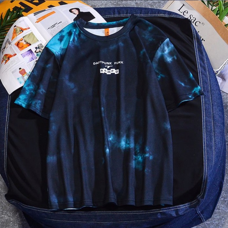 

Tie-dye Plus Size Round Neck Short-sleeved Loose T-shirt (Color:Blue Size:S)