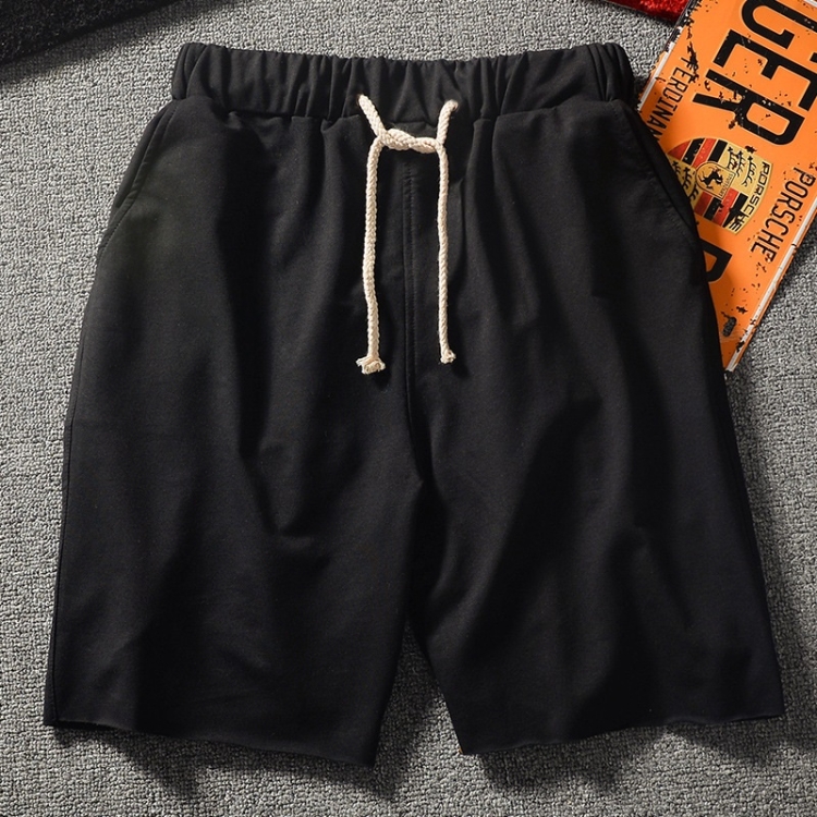

Mens Shorts Straight Casual Sports Pants Loose Solid Color Stretch Five-point Pants (Color:Black Size:S)