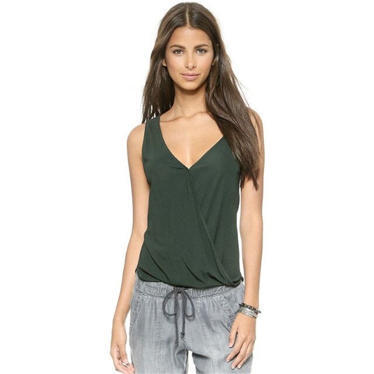 

V-neck Cross-shaped Single Strap Off-shoulder Sexy Tank Top (Color:Green Size:S)
