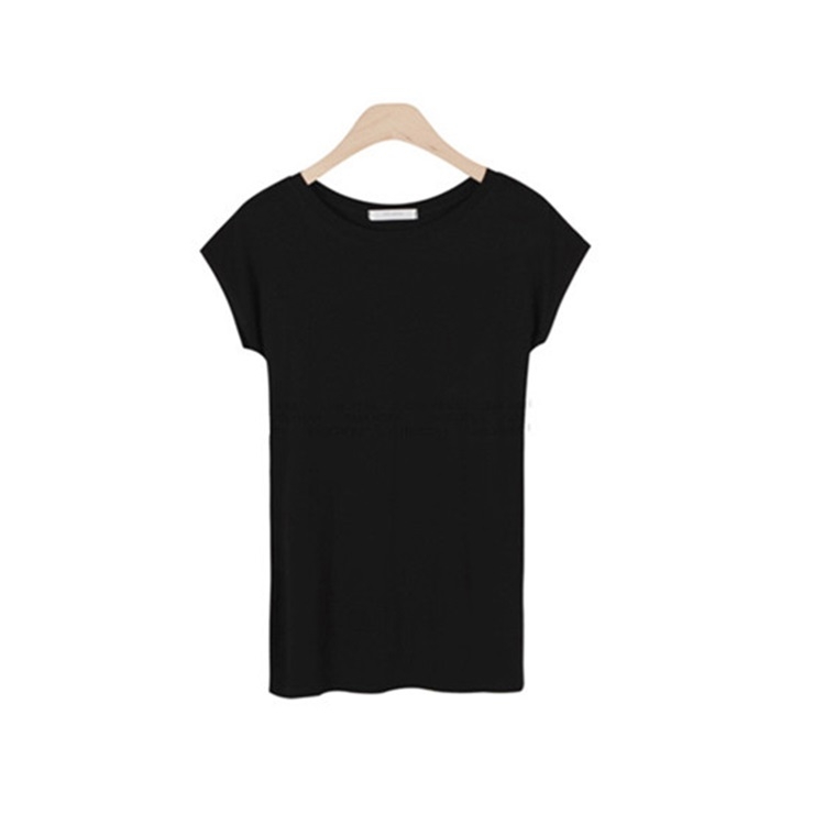 

Women Solid Color Round Neck Sexy Short Sleeve T-shirt (Color:Black Size:S)