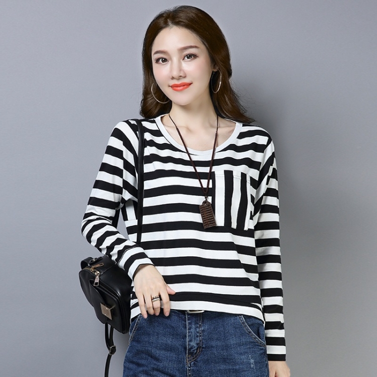 

Women Loose Long Sleeve Striped Shirt (Color:Black White Size:M)