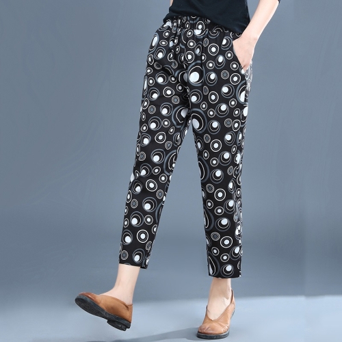 

Spring Dots Loose Ankle-length Pants Harem Pants Thin Casual Pants for Women (Color:Black Size:M)