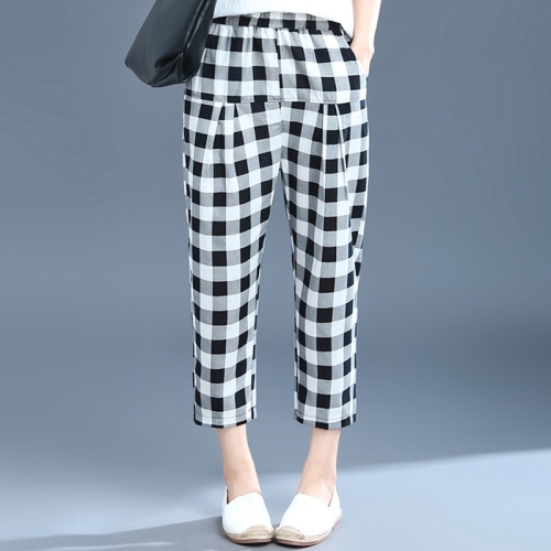 

Spring Plaid Loose Ankle-length Pants Harem Pants Thin Casual Pants for Women (Color:Big Grid Size:M)