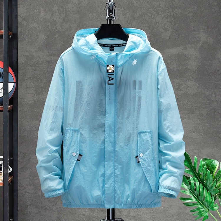 

Summer Little Daisy Pattern Nylon Breathable Fabric Outdoor Cycling Clothes Hooded Sun Protection Shirt for Men (Color:Blue Size:M)