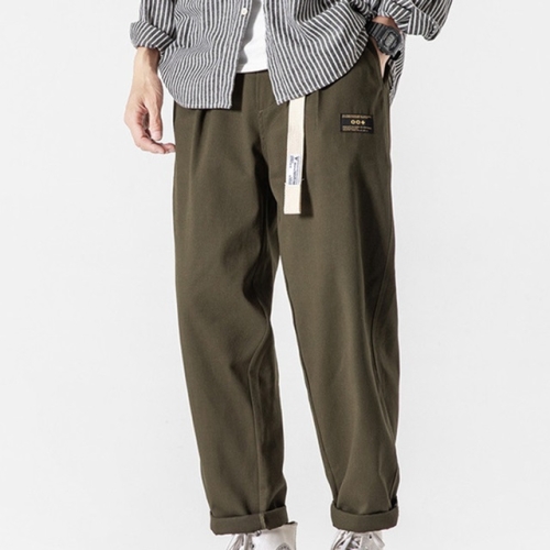 

Spring and Autumn Loose Casual Cropped Trousers Cargo Pants for Men, with Detachable Belt (Color:0534 Green Size:M)