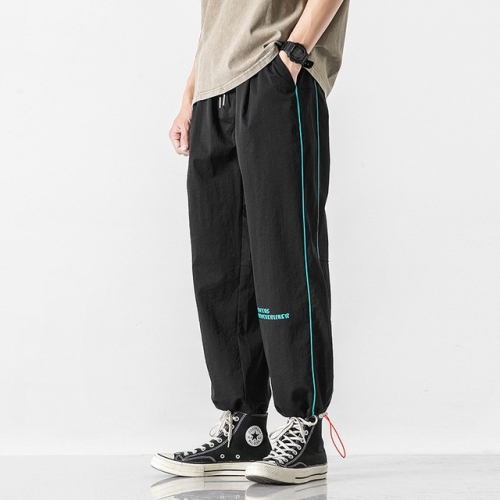 

Spring and Autumn Loose Drawstring Pants Ankle-length Sweatpants for Men (Color:Black Size:M)