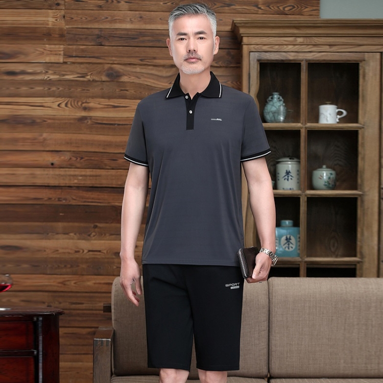 

2 in 1 Middle-aged and Elderly Men Summer Short-sleeved T-shirt + Shorts Casual Sports Suit (Color:Dark Grey Size:L)