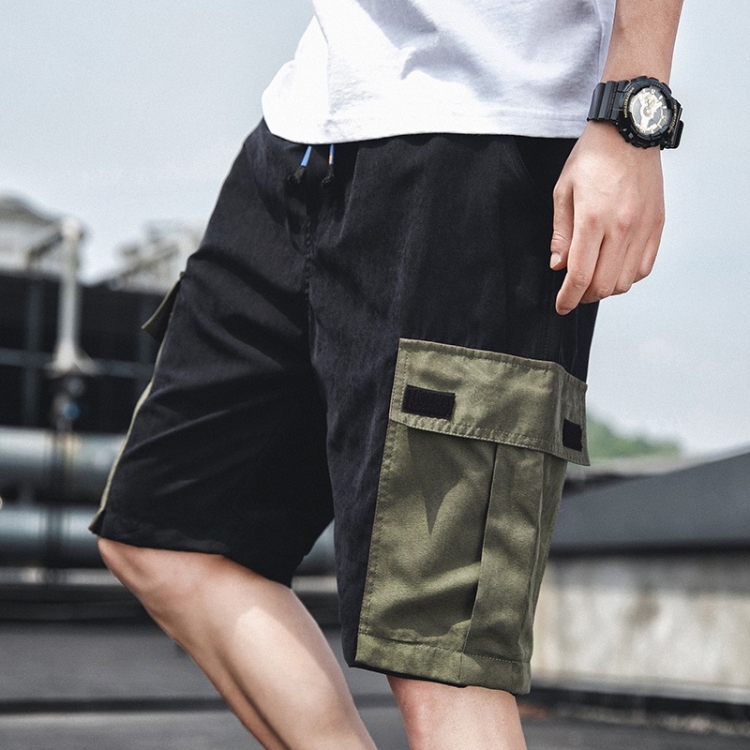 

Summer Big Pocket Loose Casual Fifth Pants Cargo Shorts for Men (Color:Black 9081 Size:M)