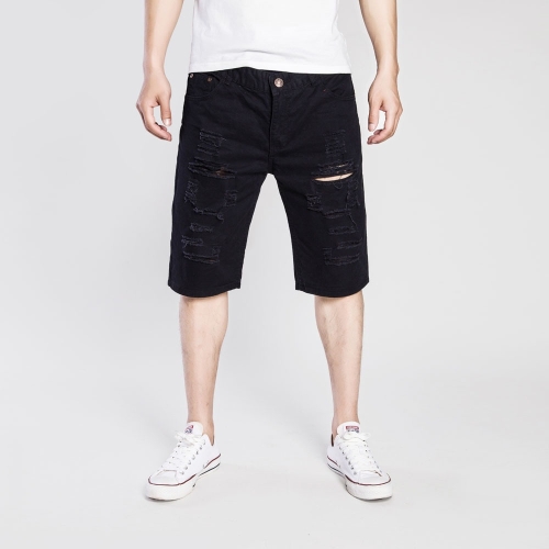 

Summer Casual Ripped Denim Shorts for Men (Color:Black Size:M)