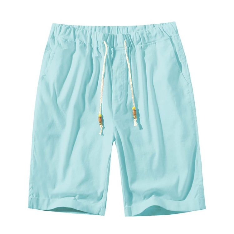 

Summer Loose Casual Solid Color Shorts Cotton Drawstring Beach Shorts for Men (Color:Light Blue Size:XL)