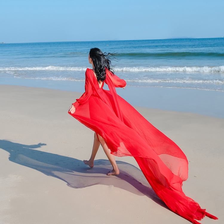 

Seaside Vacation Big Trailing Desert Dress (Color:Red Size:S)