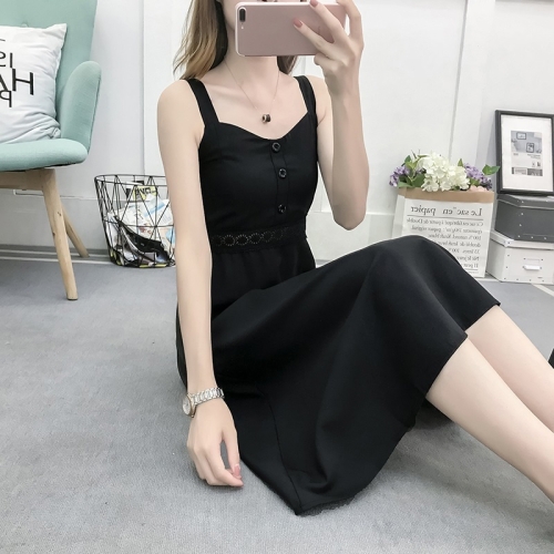 

Retro High Waist Slim Knee-length Sling Dress (Color:Black Size:L)