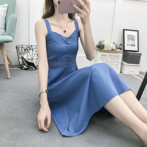 

Retro High Waist Slim Knee-length Sling Dress (Color:Blue Size:S)
