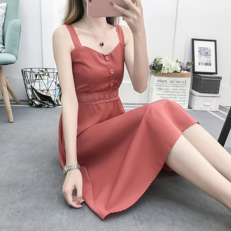 

Retro High Waist Slim Knee-length Sling Dress (Color:Brick Red Size:L)