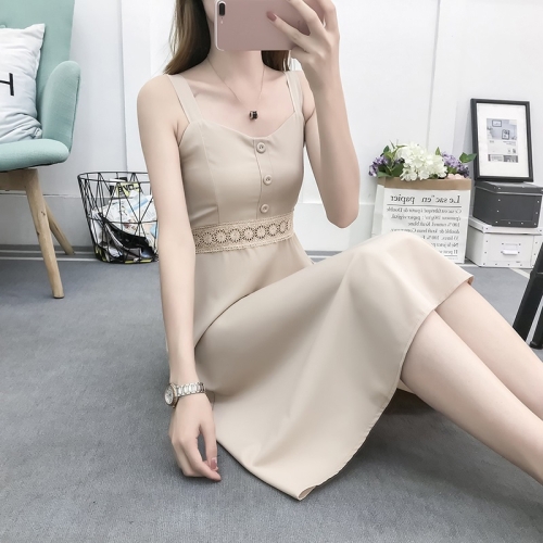 

Retro High Waist Slim Knee-length Sling Dress (Color:Apricot Size:S)