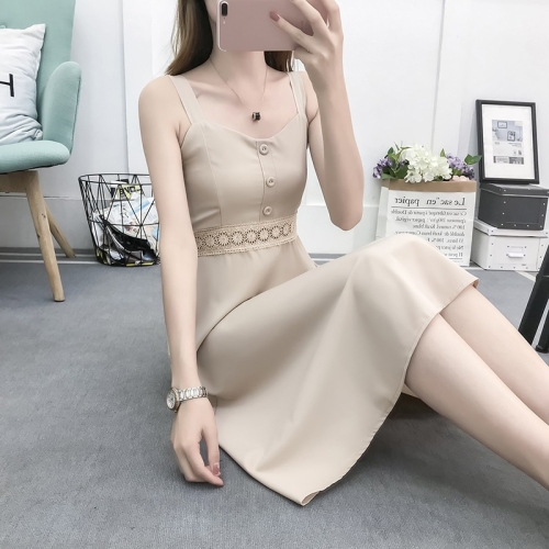 

Retro High Waist Slim Knee-length Sling Dress (Color:Apricot Size:L)