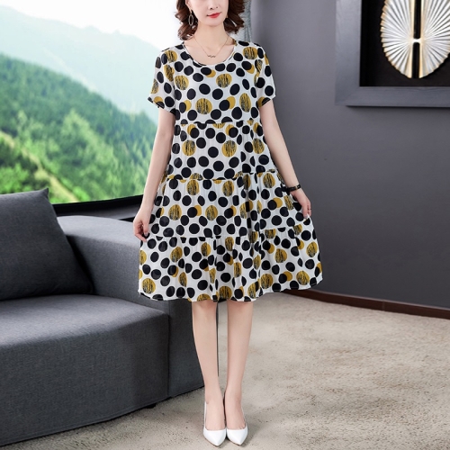 

Cotton Silk Floral Skirt Short Sleeve Loose Dress (XXL)