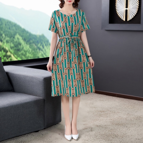 

Ladies Loose And Thin Retro Art Dress (Color:Green Size:XL)