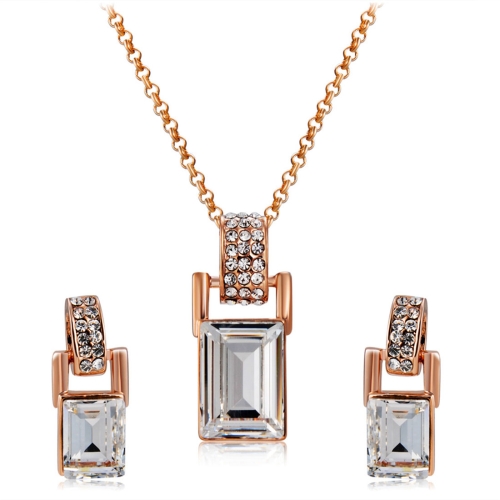 

Barrel Shaped Crystal Inlaid Pendant Necklace and Earring Set for Female, Chain Length: 43cm